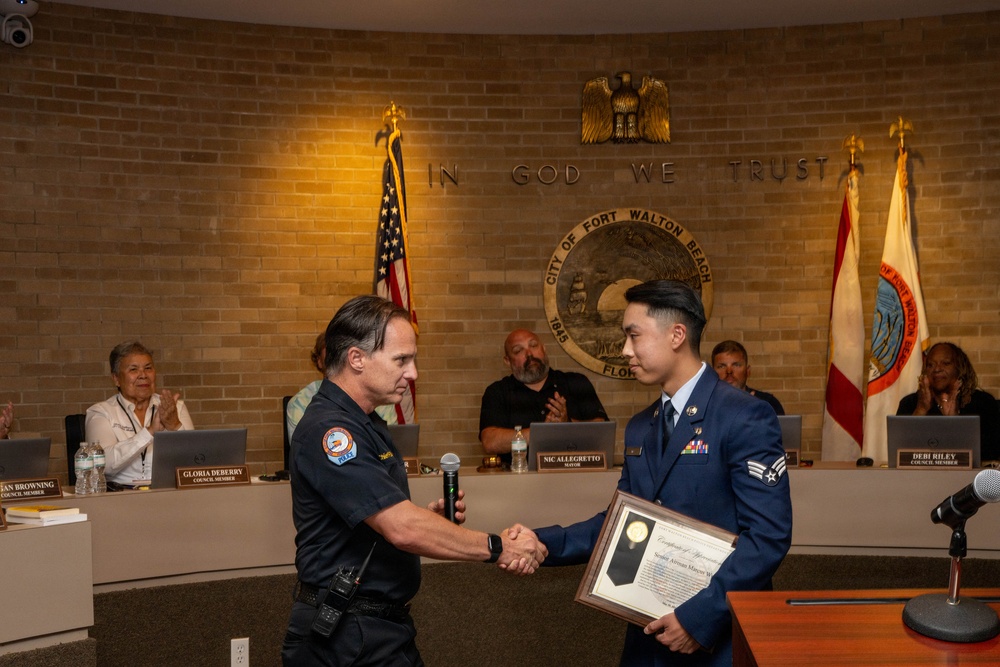 Hurlburt Field Airman honored for saving FWB woman from dog attack