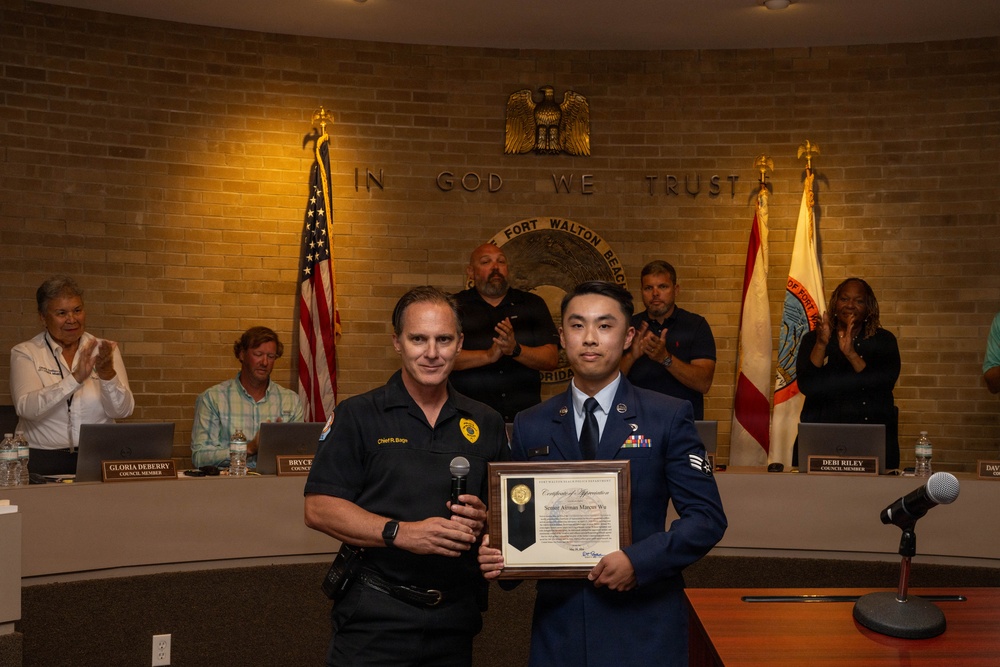 Hurlburt Field Airman honored for saving FWB woman from dog attack