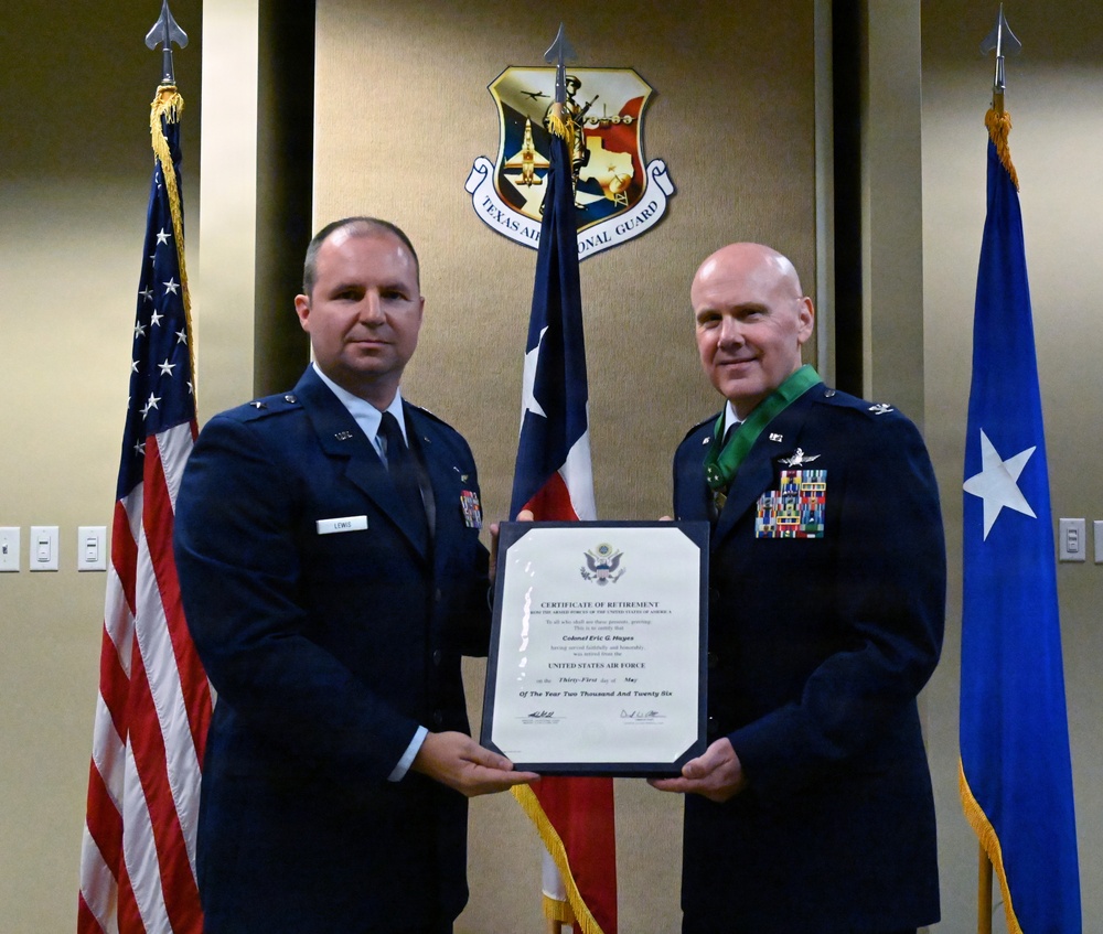 Col. Eric Hayes retires after more than 32 years of faithful service