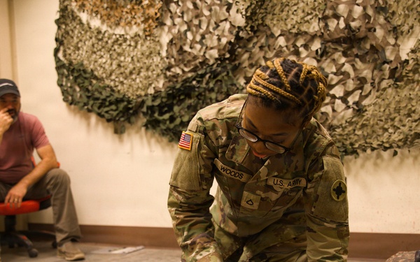 A Soldier with the 184th Expeditionary Sustainment Command, MSARNG, conducts Combat Life Saver (CLS) Training during Annual Training