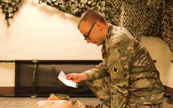A Soldier with the 184th Expeditionary Sustainment Command, MSARNG, conducts Combat Life Saver (CLS) Training during Annual Training