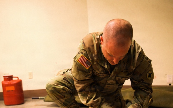 A Soldier with the 184th Expeditionary Sustainment Command, MSARNG, conducts Combat Life Saver (CLS) Training during Annual Training