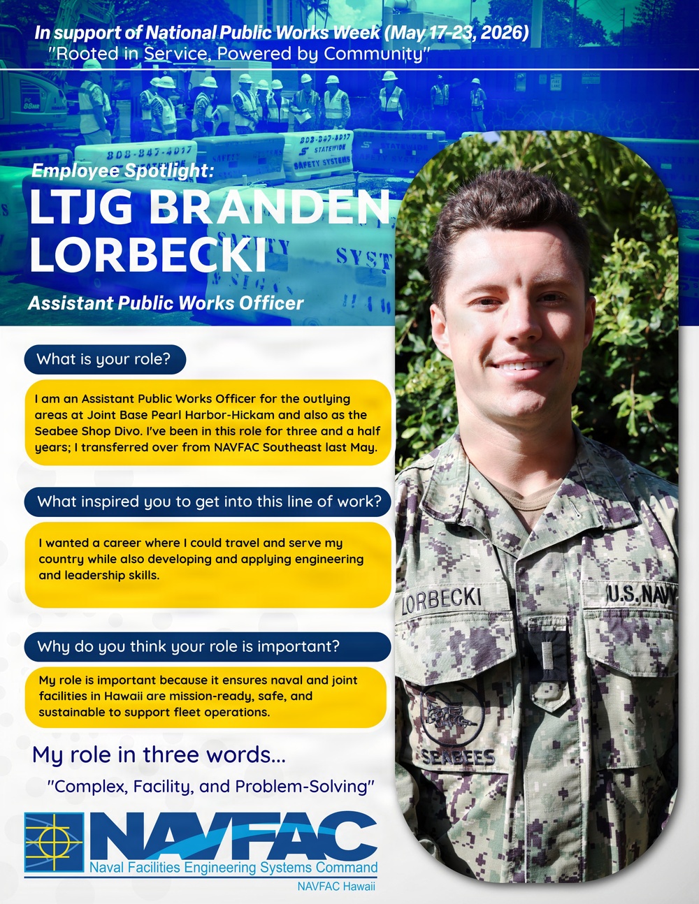 NAVFAC Hawaii Employee Spotlight: Lt. j.g. Branden Lorbecki
