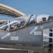 U.S. Marines with VMA-223 fly in a TAV-8B Harrier II