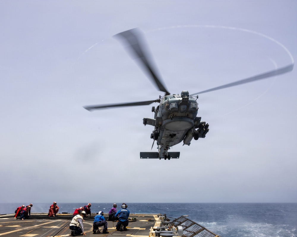 USS Rafael Peralta Helicopter in-flight Refueling