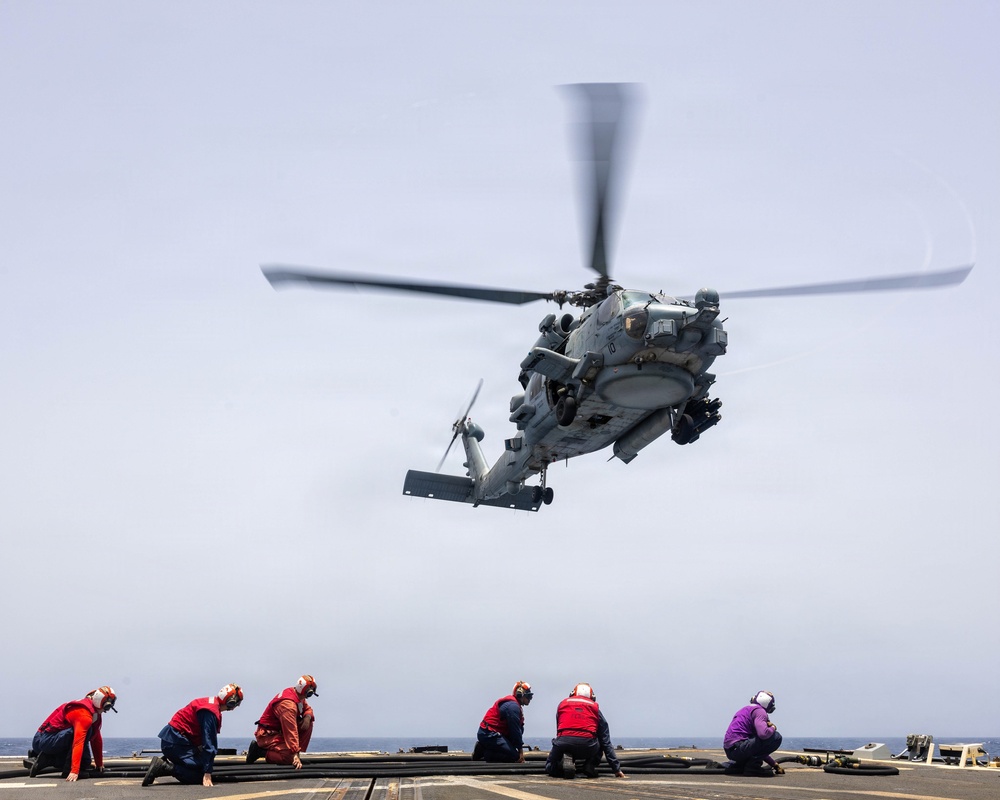 USS Rafael Peralta Helicopter in-flight Refueling