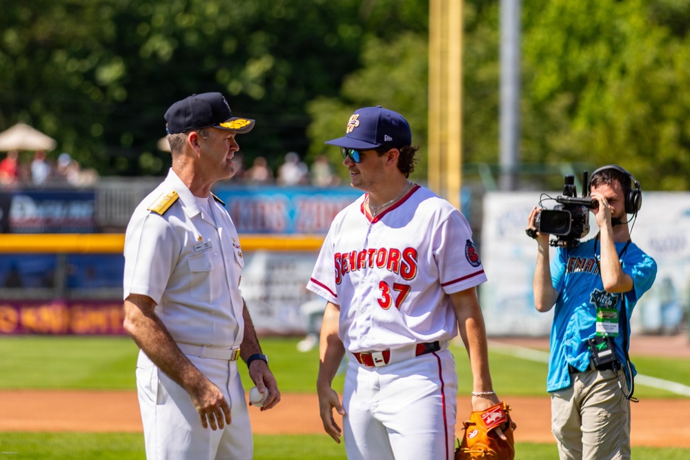 NAVSUP WSS Commander Throws First Pitch for Harrisburg Senators Baseball Team