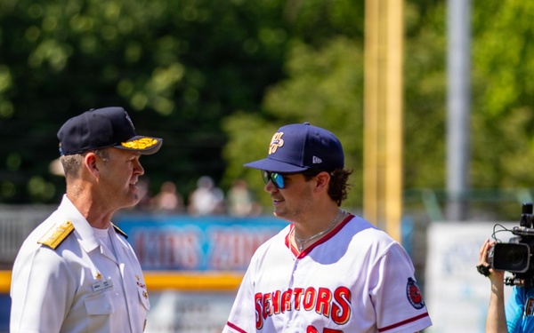 NAVSUP WSS Commander Throws First Pitch for Harrisburg Senators Baseball Team