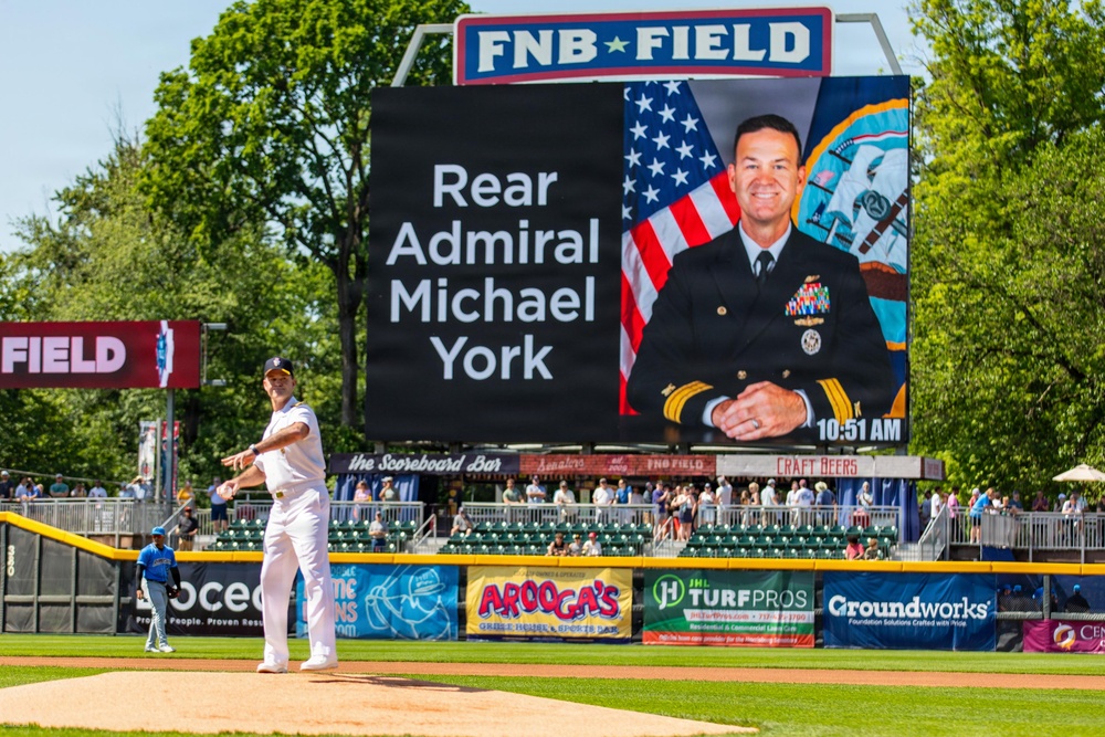 NAVSUP WSS Commander Throws First Pitch for Harrisburg Senators Baseball Team