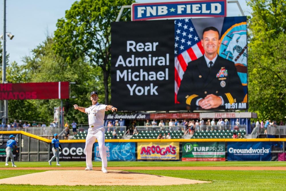 NAVSUP WSS Commander Throws First Pitch for Harrisburg Senators Baseball Team