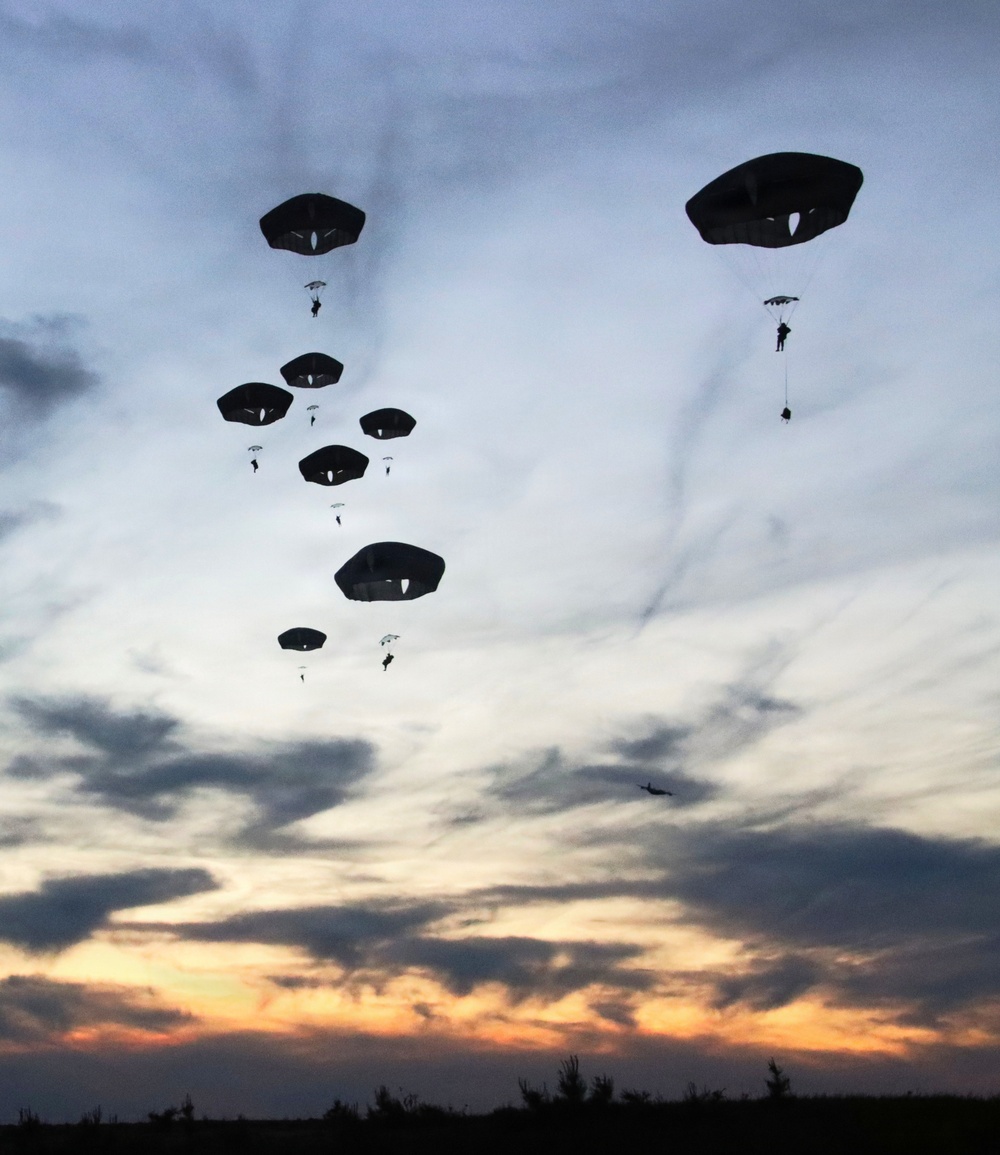 404th Civil Affairs Battalion Paratroopers Drift into the Evening Near JB MDL