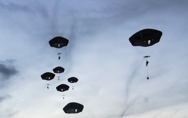 404th Civil Affairs Battalion Paratroopers Drift into the Evening Near JB MDL