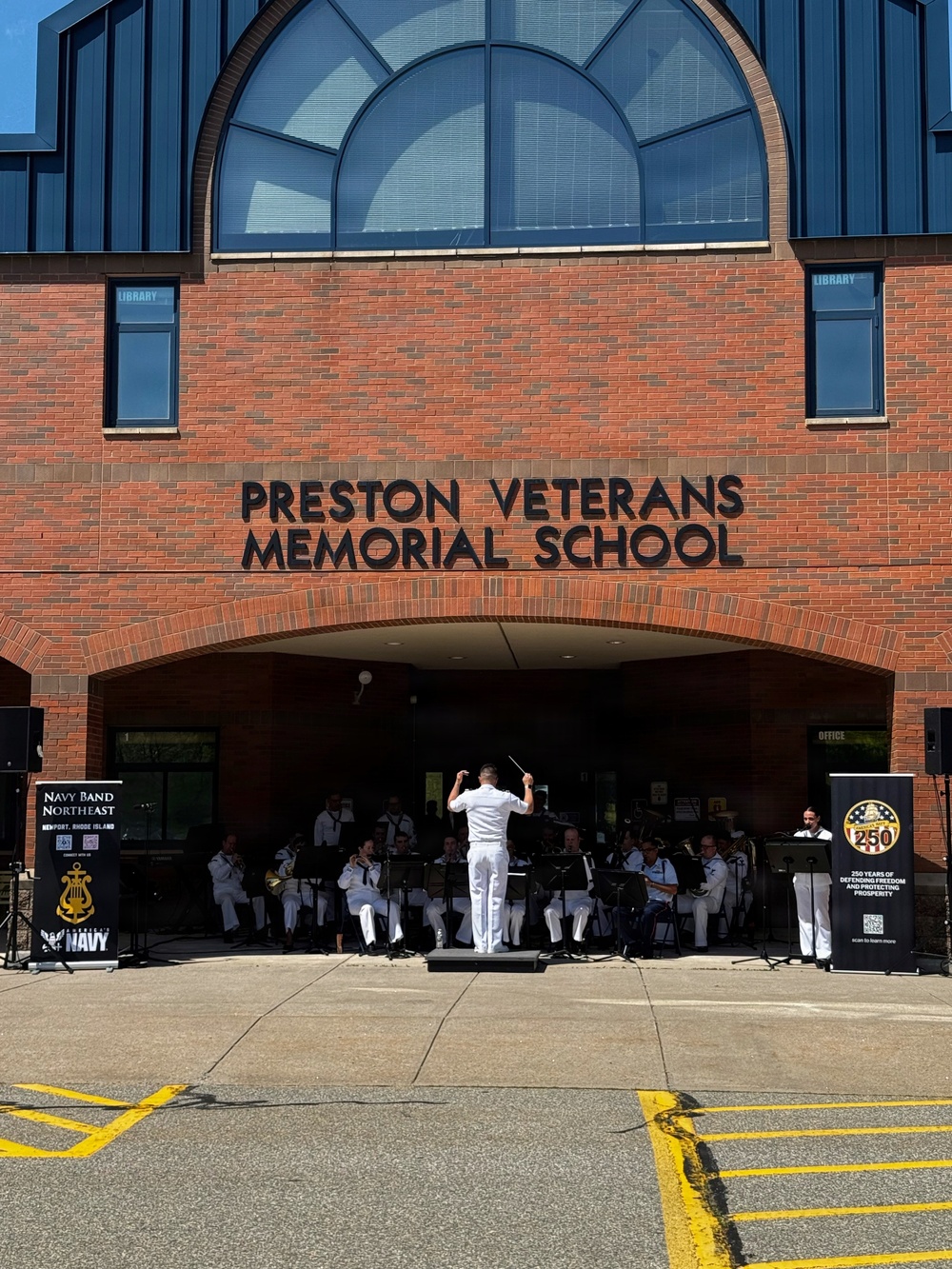 Navy Band Northeast’s Pops Ensemble Performs at Preston Veterans Memorial School in Preston, Connecticut for an afternoon celebrating America’s 250th anniversary.