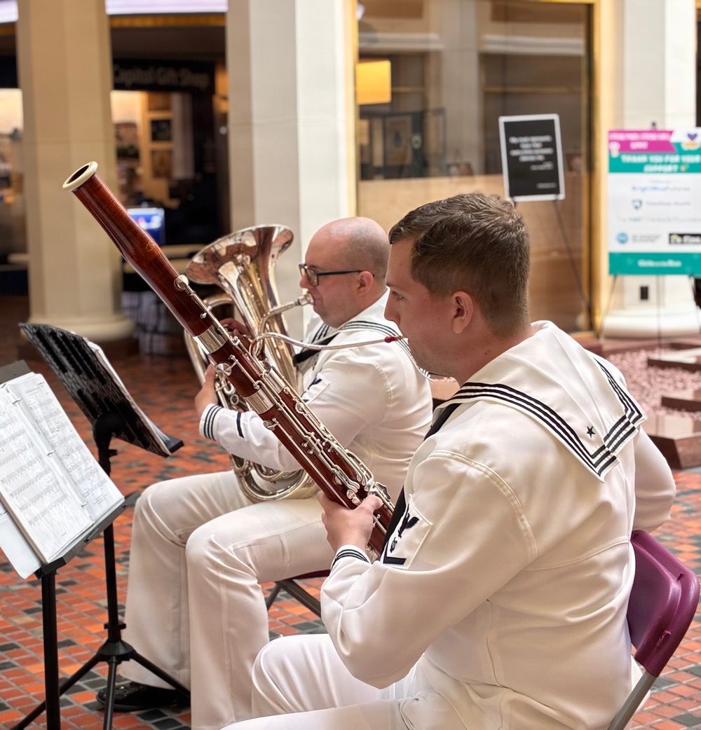 Navy Band Northeast’s Crosswinds Woodwind Quintet performs in the East Wing Rotunda of the Pennsylvania Capitol in support of Harrisburg Navy Week.
