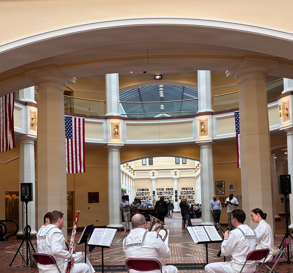 Navy Band Northeast’s Crosswinds Woodwind Quintet performs in the East Wing Rotunda of the Pennsylvania Capitol in support of Harrisburg Navy Week