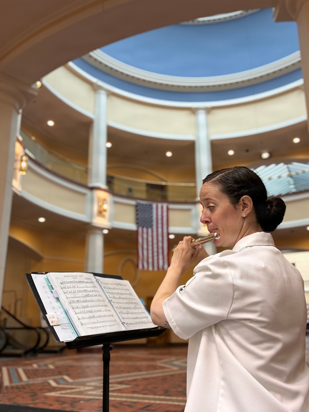 Navy Band Northeast’s Crosswinds Woodwind Quintet Unit Leader MU2 Maria Mandico performs in the East Wing Rotunda of the Pennsylvania Capitol in support of Harrisburg Navy Week