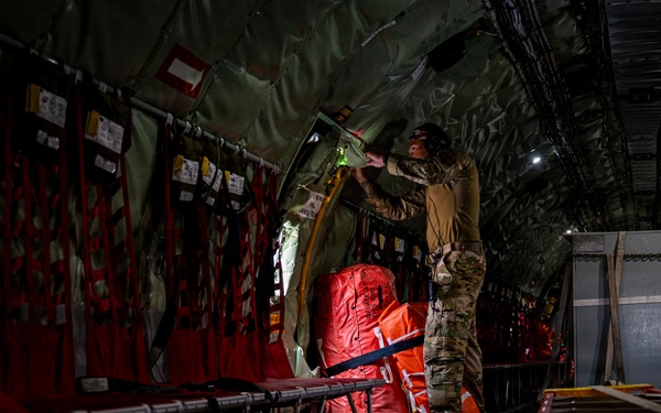 KC-135 Stratotanker refuels F-16 Fighting Falcon during security operations