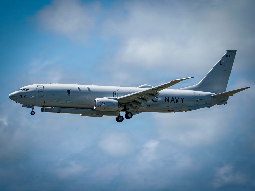 A P-8A Poseidon Lands on Kadena Air Base