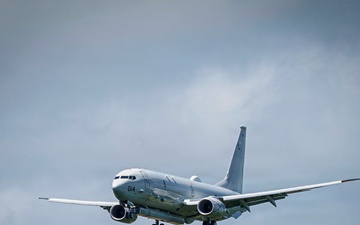 A P-8A Poseidon Lands on Kadena Air Base