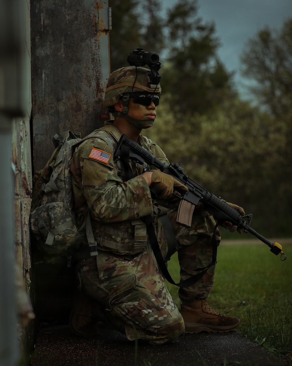 U.S. Army Reserve Soldier Prepares for a Drone Attack during the Best Squad Competition