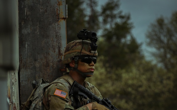 U.S. Army Reserve Soldier Prepares for a Drone Attack during the Best Squad Competition