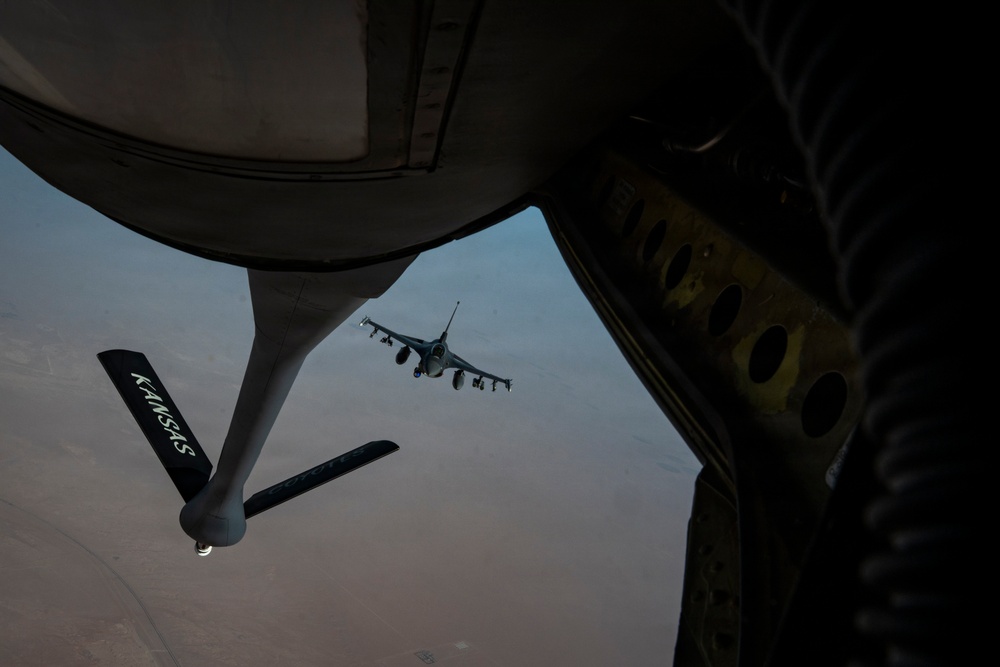KC-135 Stratotanker performs air refueling operations