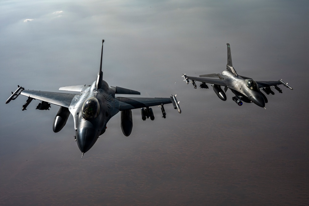 KC-135 Stratotanker performs air refueling operations