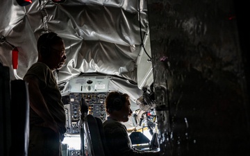 KC-135 Stratotanker refuels F-16 Fighting Falcon during security operations
