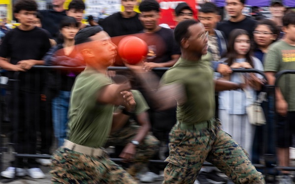 U.S. Service Members compete in a dodgeball tournament