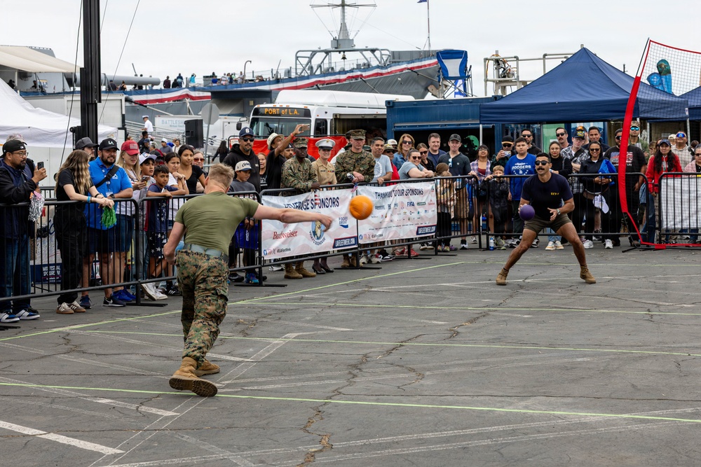 U.S. Service Members compete in a dodgeball tournament