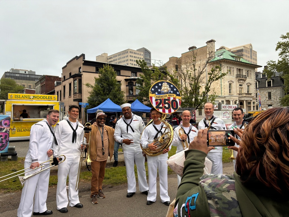 Navy Band Northeast’s Jack Tar Brass Band performs for Harrisburg Arts Fest in River From Park supporting Harrisburg Navy Week.