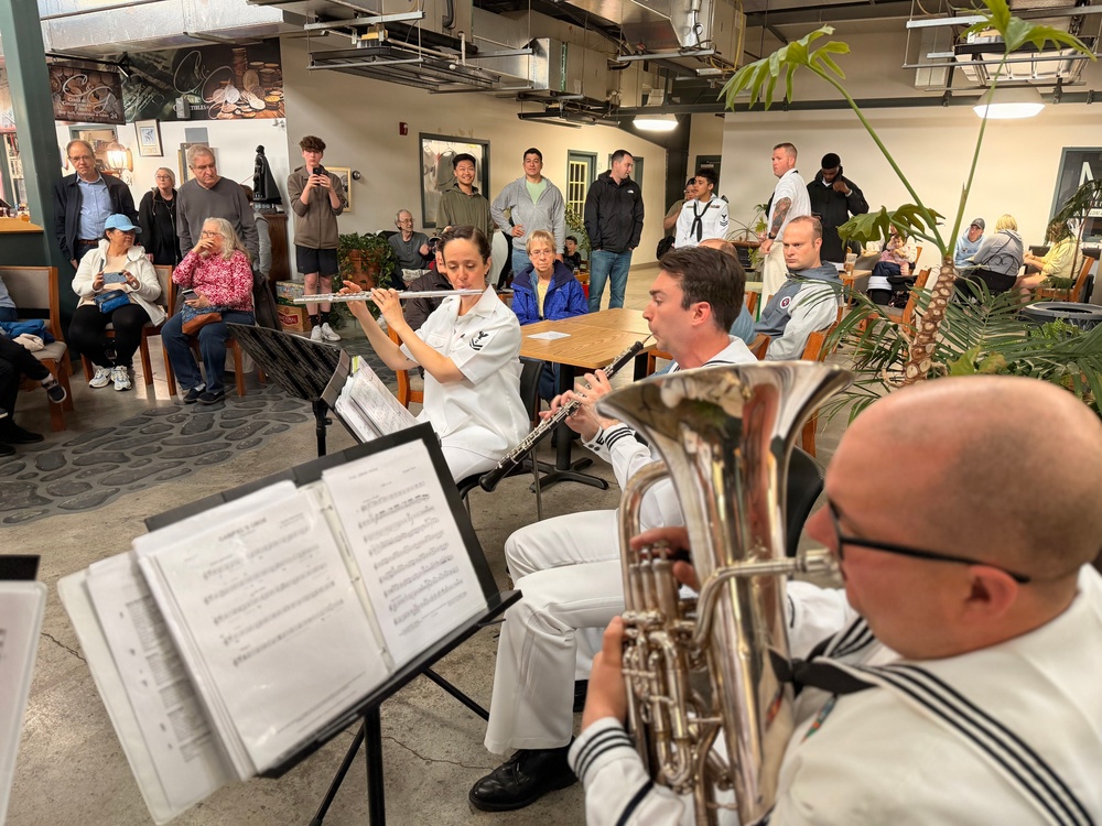 Navy Band Northeast’s Crosswinds Woodwind Quintet enjoyed performing for members of the community at the West Shore Farmers Market during Harrisburg Navy Week and sharing a variety of classical and patriotic selections.