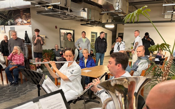 Navy Band Northeast’s Crosswinds Woodwind Quintet enjoyed performing for members of the community at the West Shore Farmers Market during Harrisburg Navy Week and sharing a variety of classical and patriotic selections.