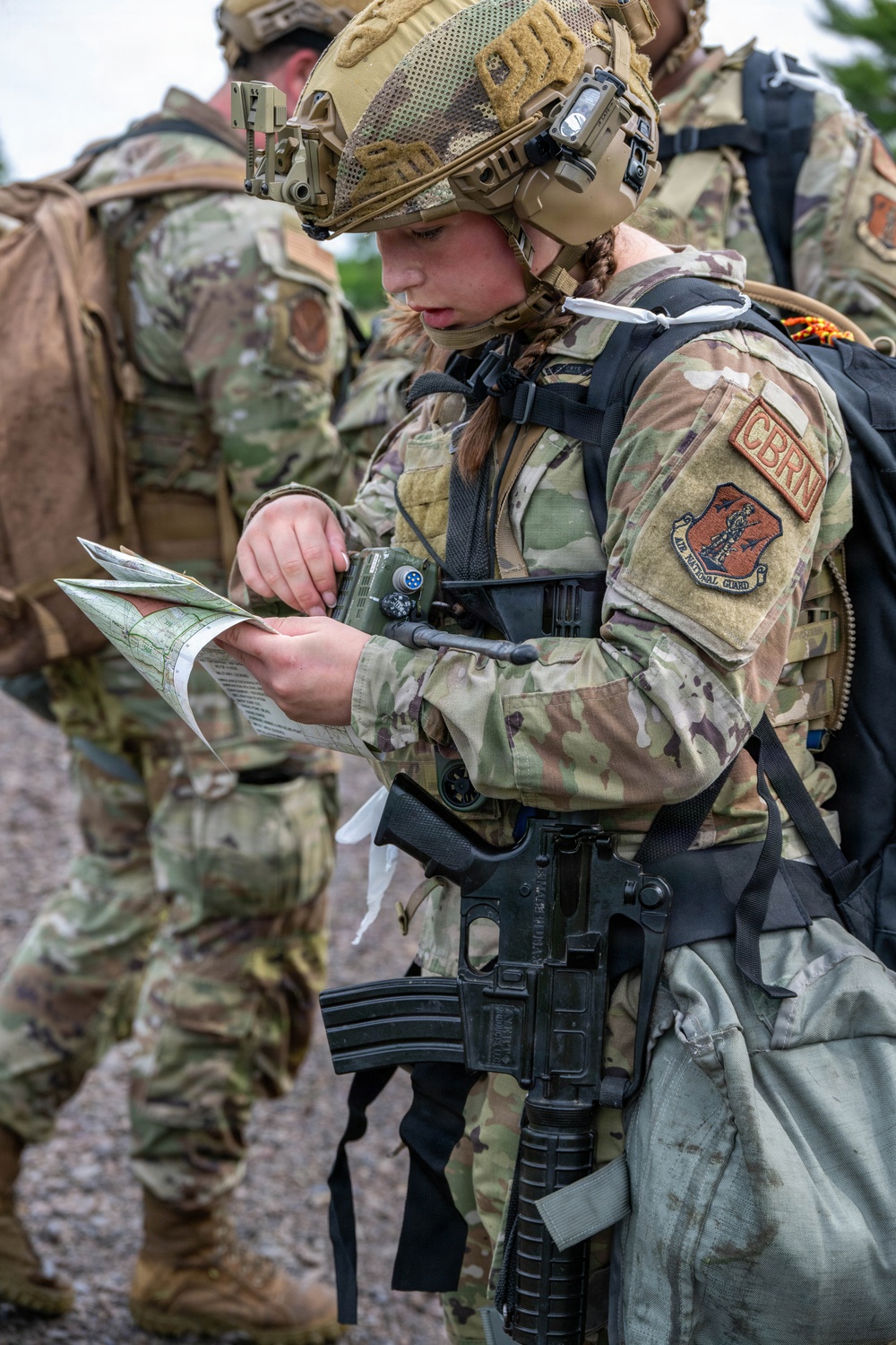 Air National Guard Emergency Management students complete land navigation training conducted by the 188th Wing at Fort Chaffee