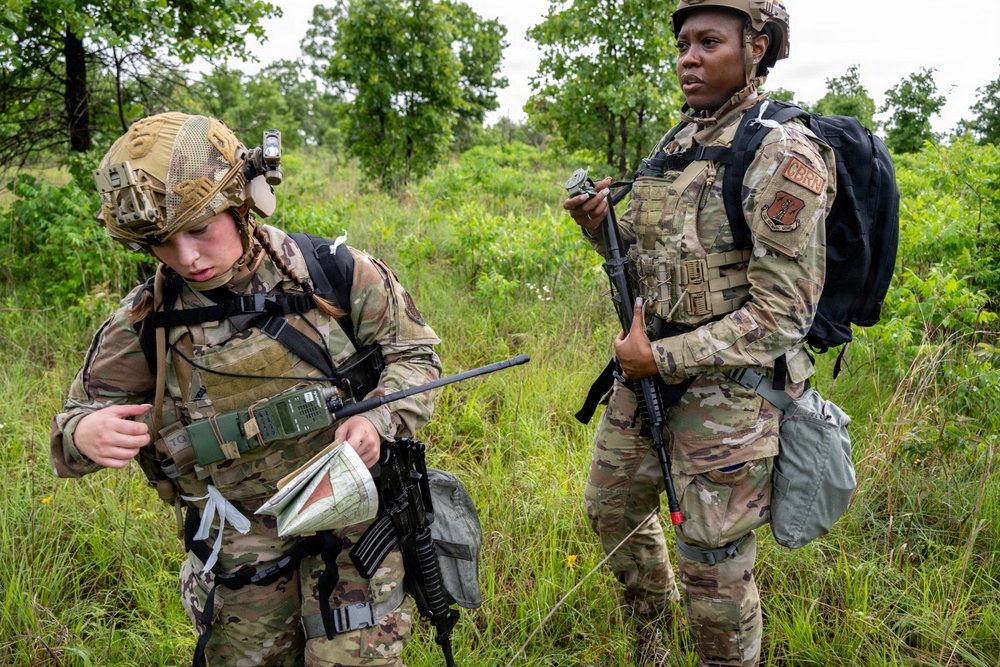 Air National Guard Emergency Management students complete land navigation training conducted by the 188th Wing at Fort Chaffee