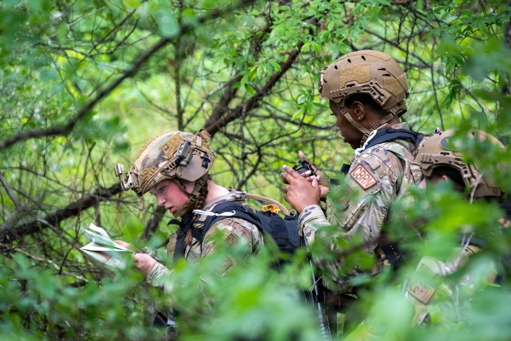 Air National Guard Emergency Management students complete land navigation training conducted by the 188th Wing at Fort Chaffee