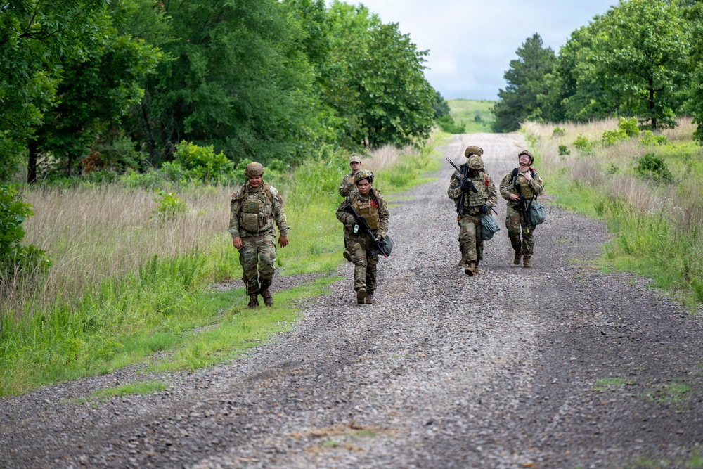 Air National Guard Emergency Management students complete land navigation training conducted by the 188th Wing at Fort Chaffee