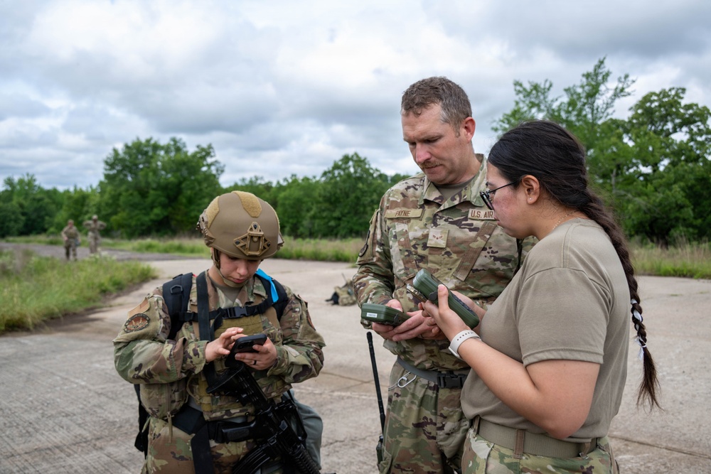 Air National Guard Emergency Management students complete land navigation training conducted by the 188th Wing at Fort Chaffee