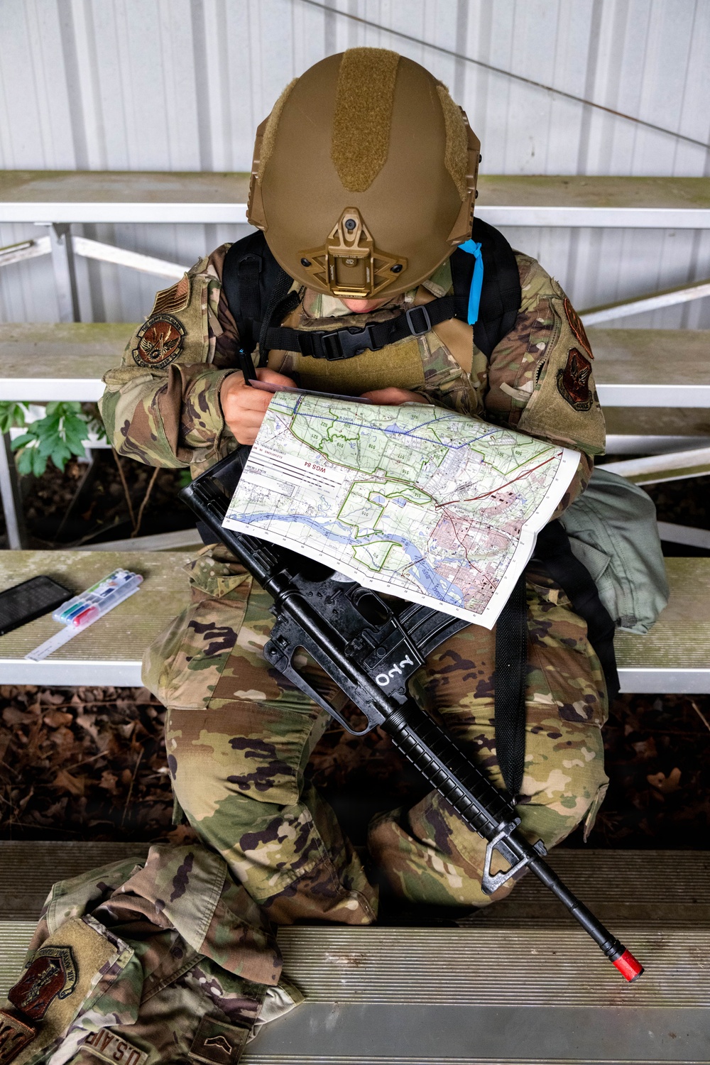 Air National Guard Emergency Management students complete land navigation training conducted by the 188th Wing at Fort Chaffee