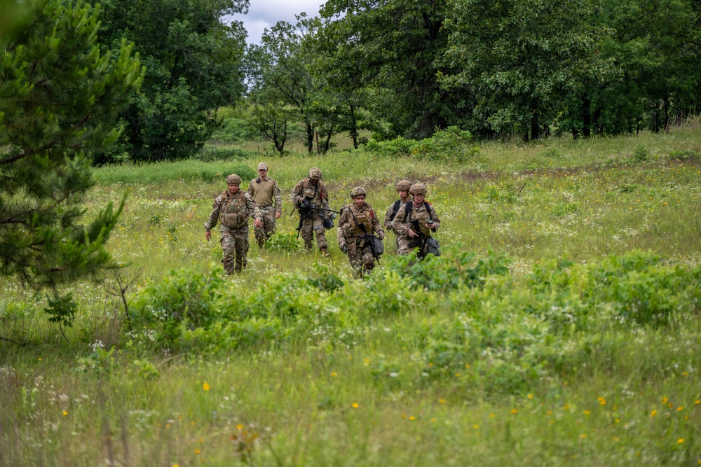 Air National Guard Emergency Management students complete land navigation training conducted by the 188th Wing at Fort Chaffee