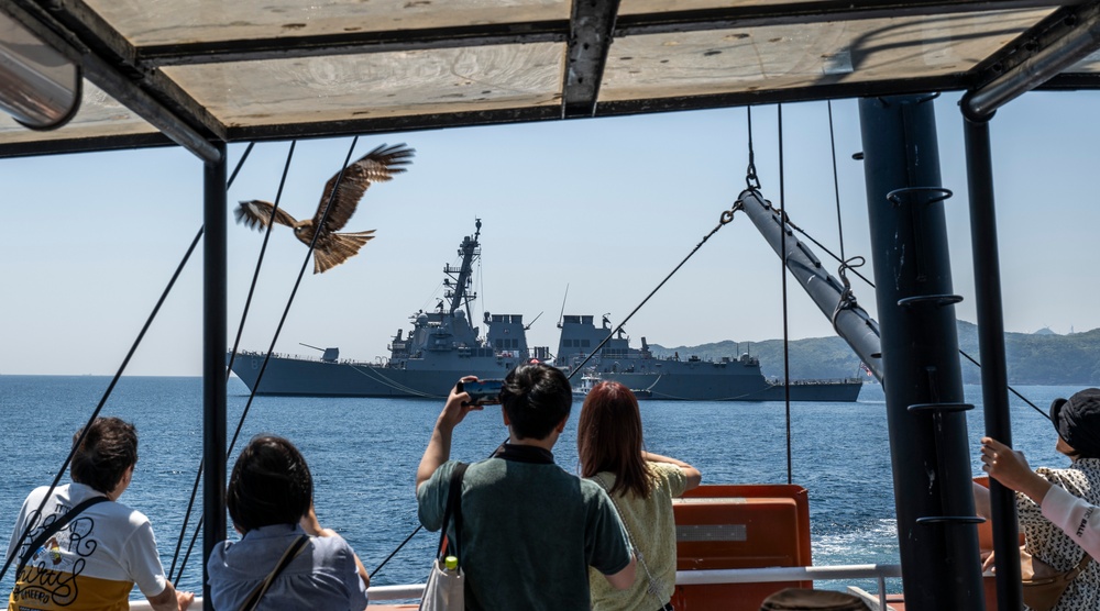 USS Howard (DDG 83) anchors in the harbor at Shimoda, Japan for 87th annual Black Ship Festival