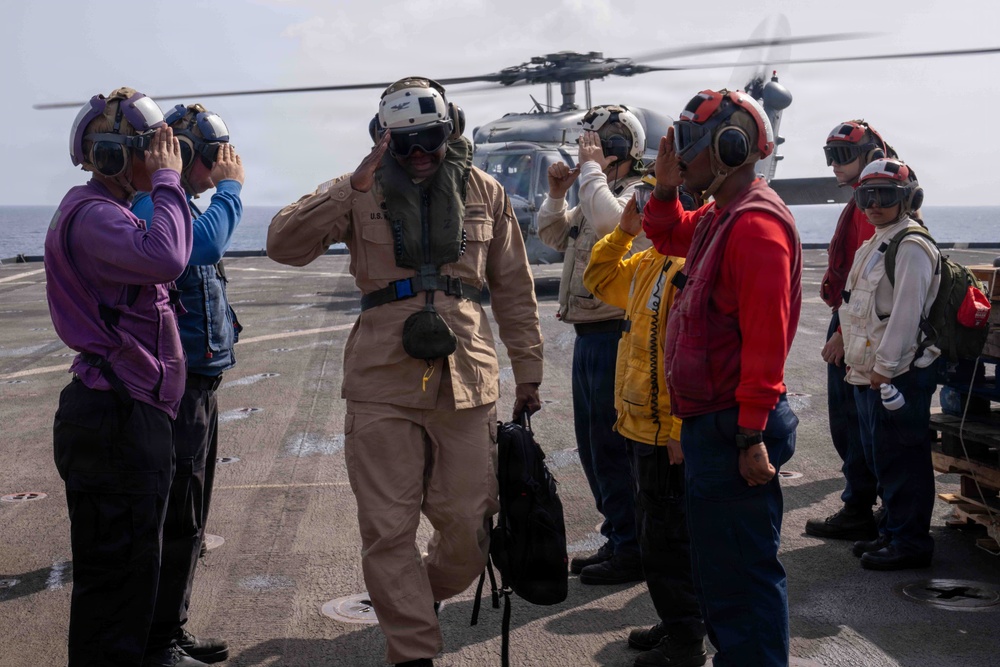 Capt. Timothy Carter, Commander Amphibious Squadron Eleven Visits USS Rushmore