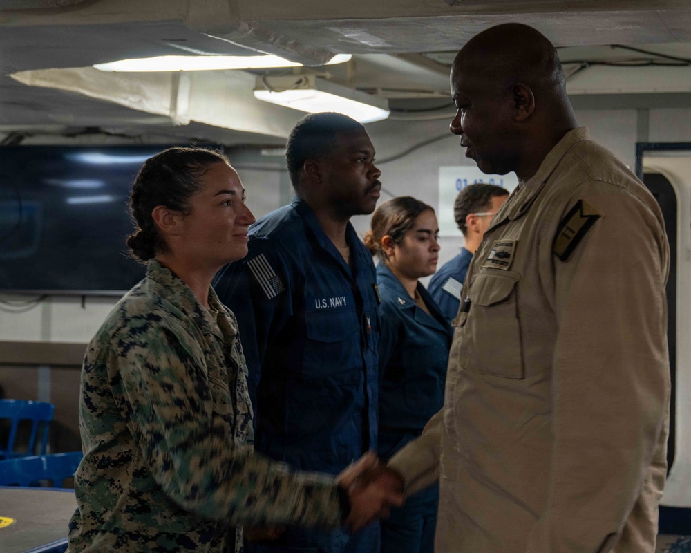 Capt. Timothy Carter, Commander Amphibious Squadron Eleven Visits USS Rushmore