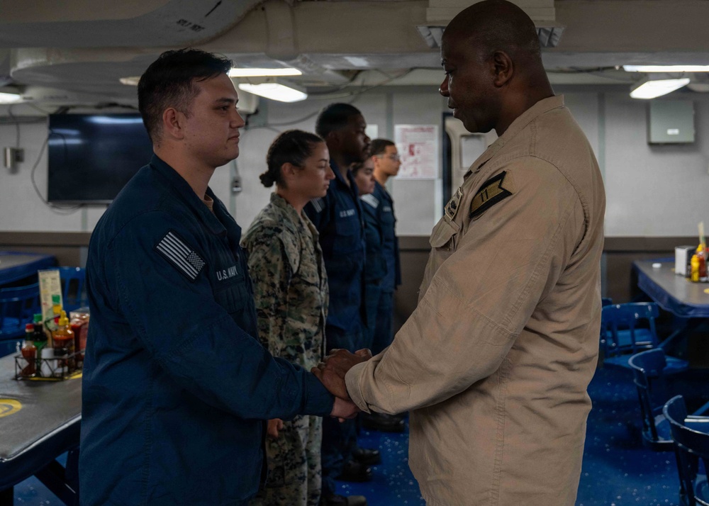 Capt. Timothy Carter, Commander Amphibious Squadron Eleven Visits USS Rushmore