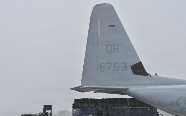 Pennsylvania Air National Guard members unload Blue Angels cargo for the Air Dot Show