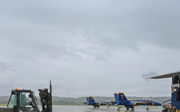 Pennsylvania Air National Guard members unload Blue Angles cargo for the Air Dot Show