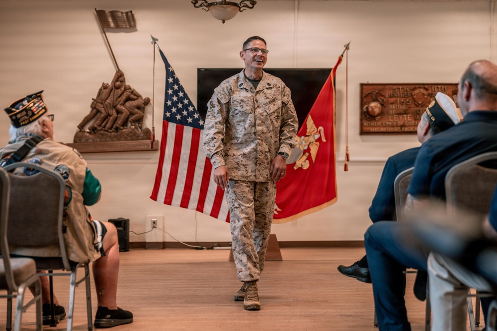 Sgt. Maj. Carlos A. Ruiz speaks to local veterans and military families at MCAGCC