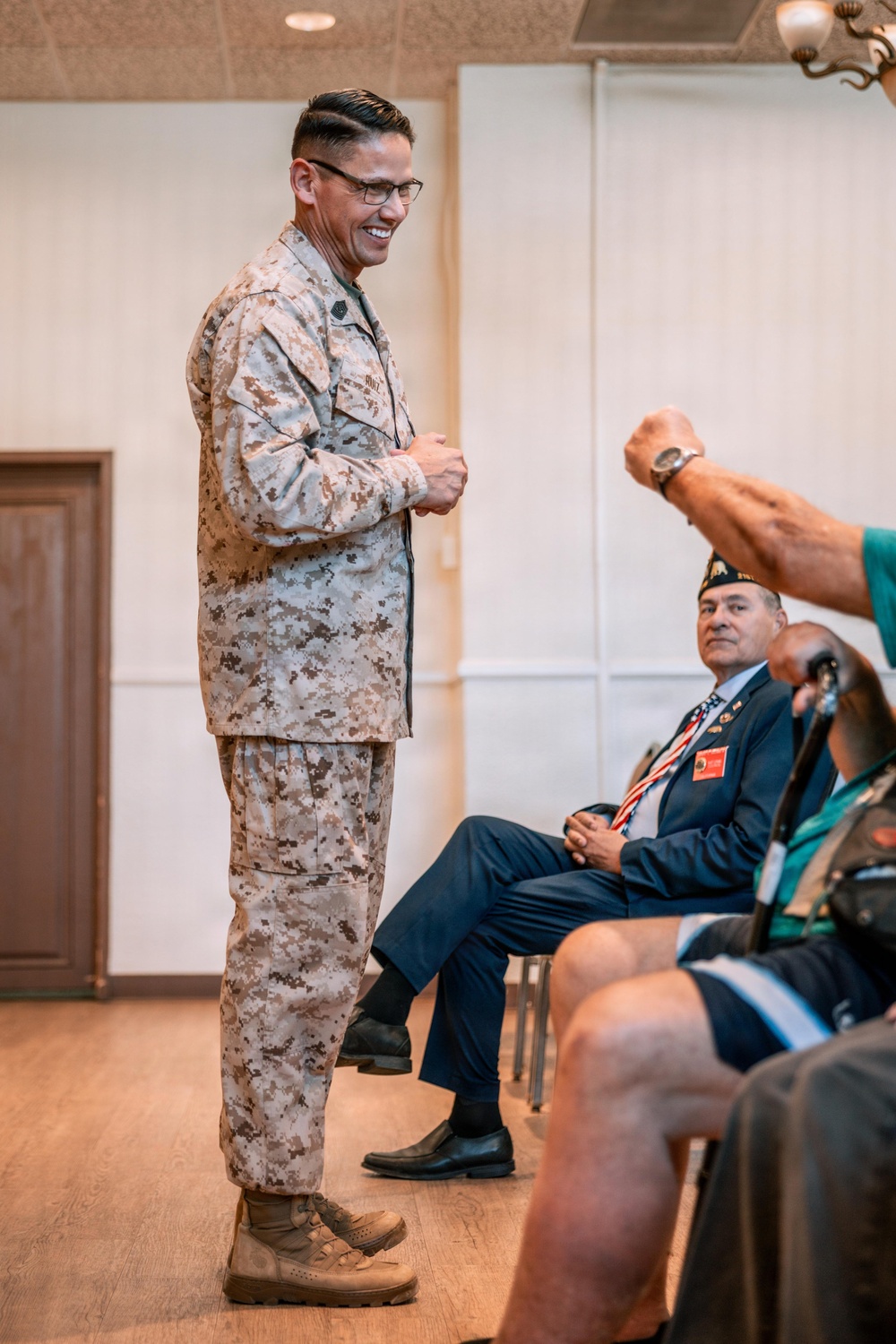 Sgt. Maj. Carlos A. Ruiz speaks to local veterans and military families at MCAGCC