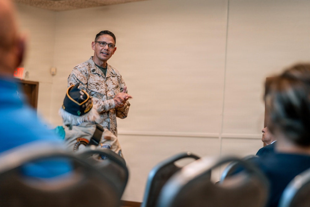 Sgt. Maj. Carlos A. Ruiz speaks to local veterans and military families at MCAGCC