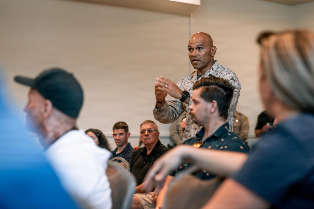Sgt. Maj. Carlos A. Ruiz speaks to local veterans and military families at MCAGCC
